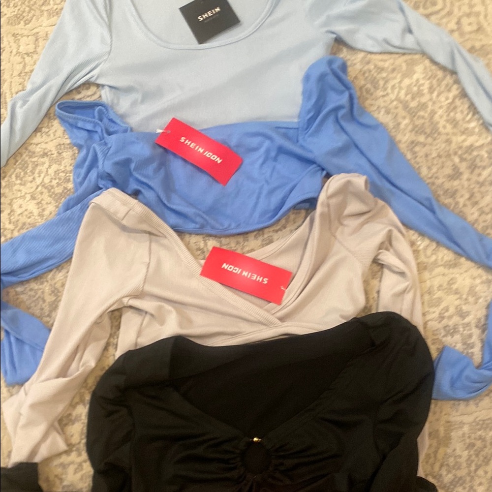 SHEIN Women's Long Sleeve Tops - Blue, Gray, Black
